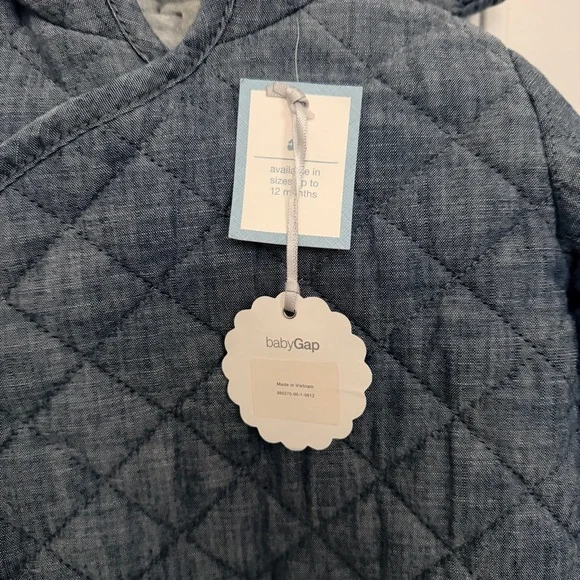 Baby Quilted Chambray Bear One-Piece Size 6M- 12M Blue Cozy Infant Winter Fall - Picture 5 of 8